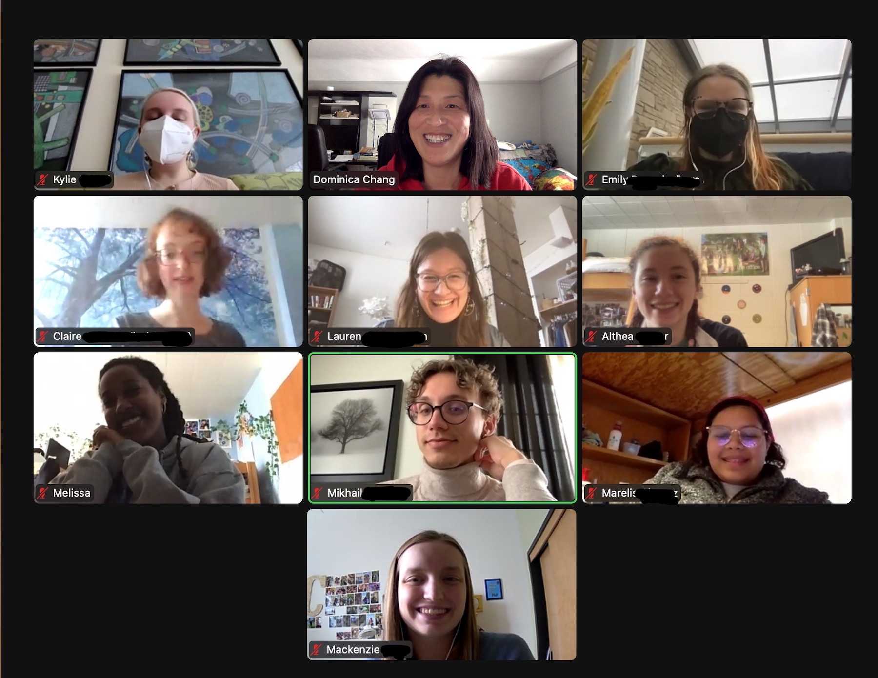 Dominica Chang leads a conversation on Zoom with nine of the students who will be going to Senegal.