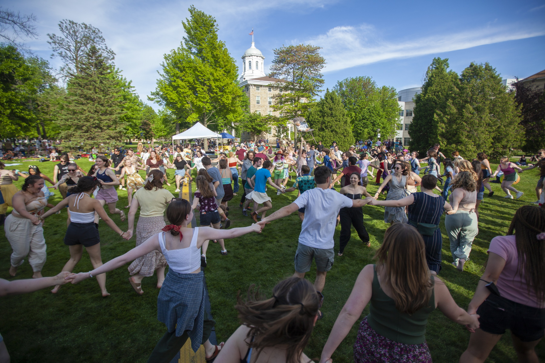 Students dance on Main Hall Green as the Klezmommies perform.
