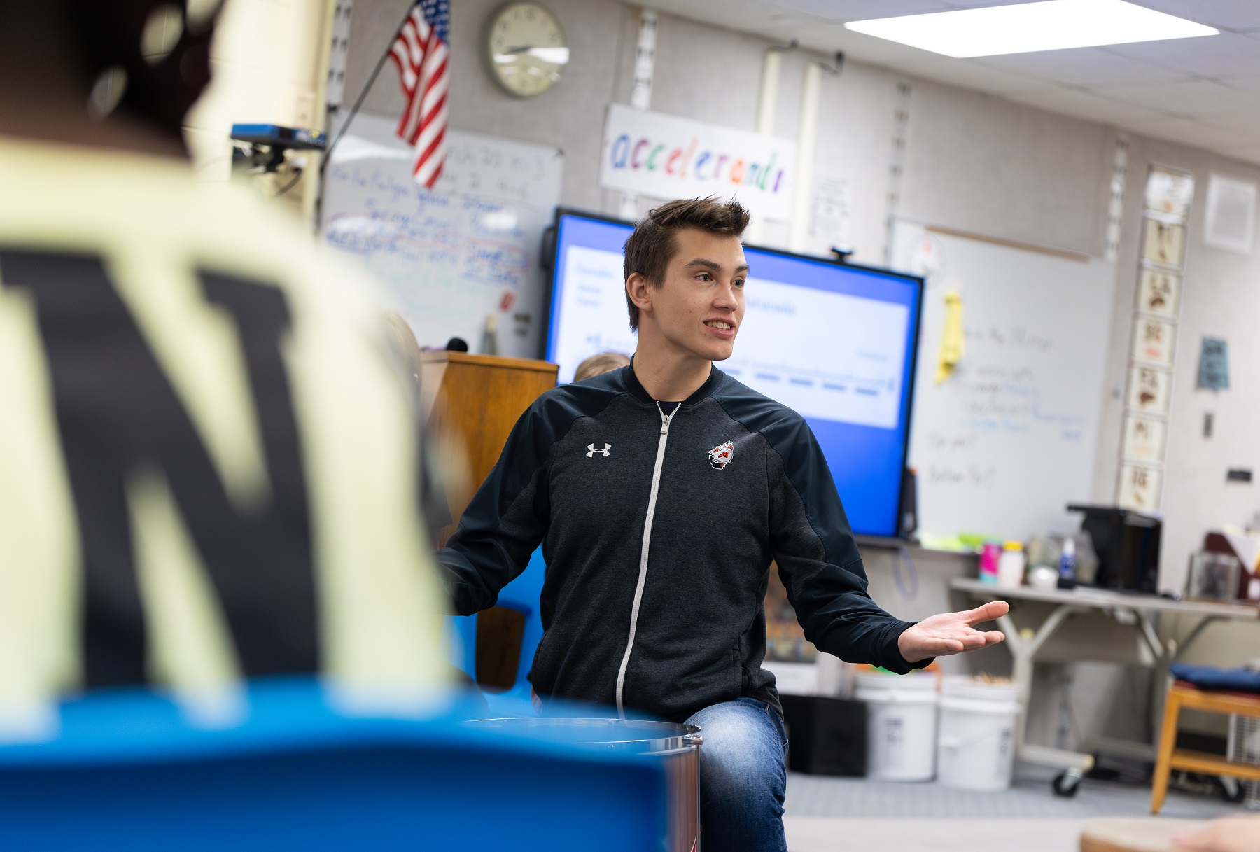 Joey O'Connor, a Lawrence music education student, teaches at Edison Elementary.
