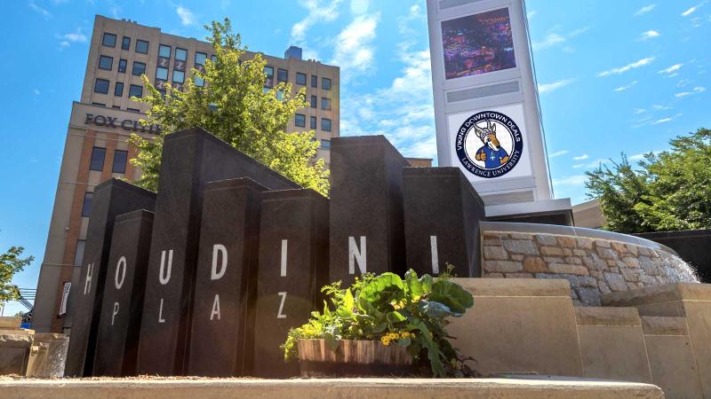 Houdini Plaza fountain in downtown Appleton