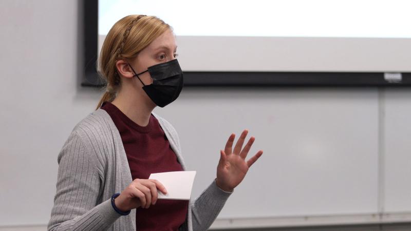Student gives a presentation during cognitive neuroscience class