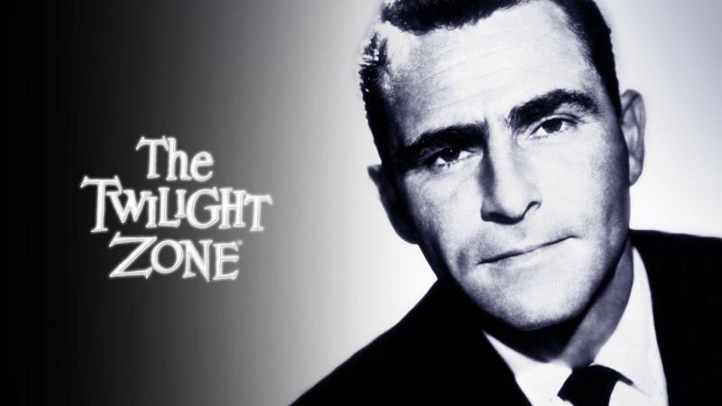 The Twilight Zone is written on the left with the shows host on the right