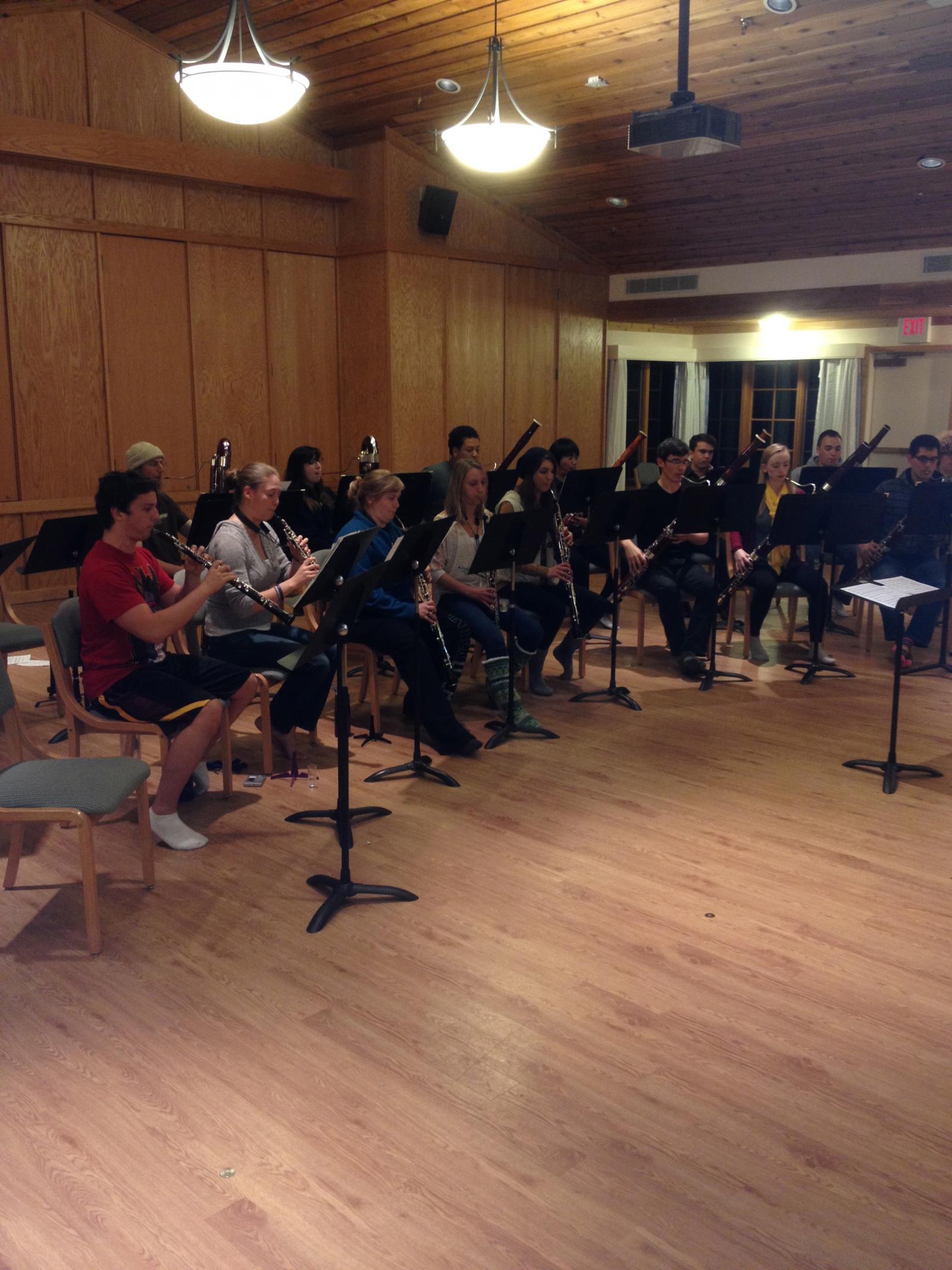 Oboe and bassoon students rehearsing together at Bjorklunden