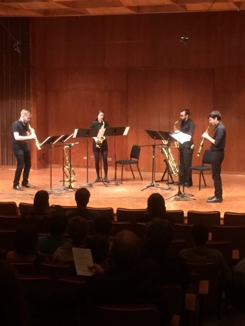 Saxophone students performing in Harper Hall