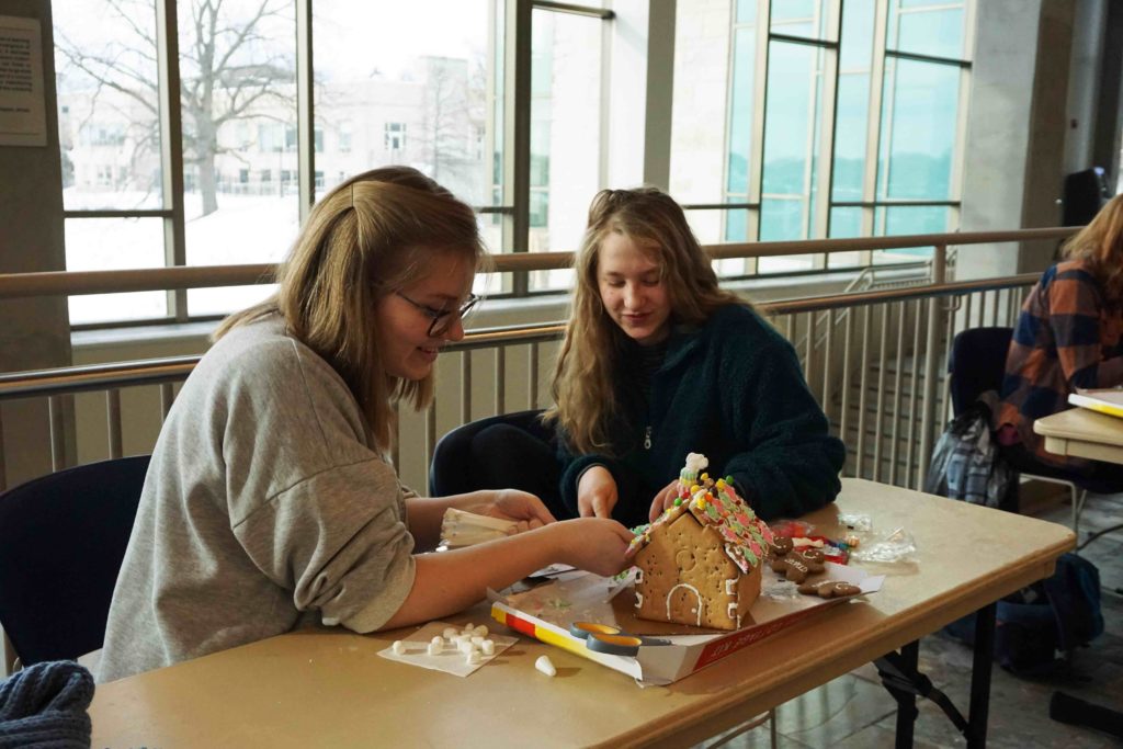 Gingerbread house-making event during Winter Carnival