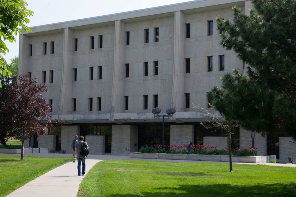 Student walking to the library