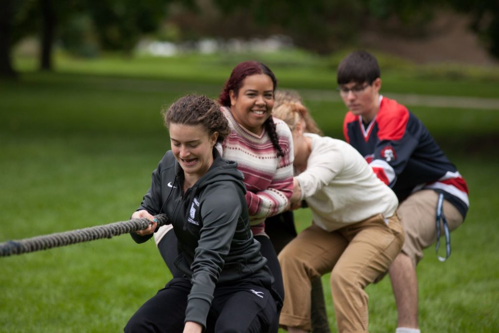 Students playing games on Main Hall Green