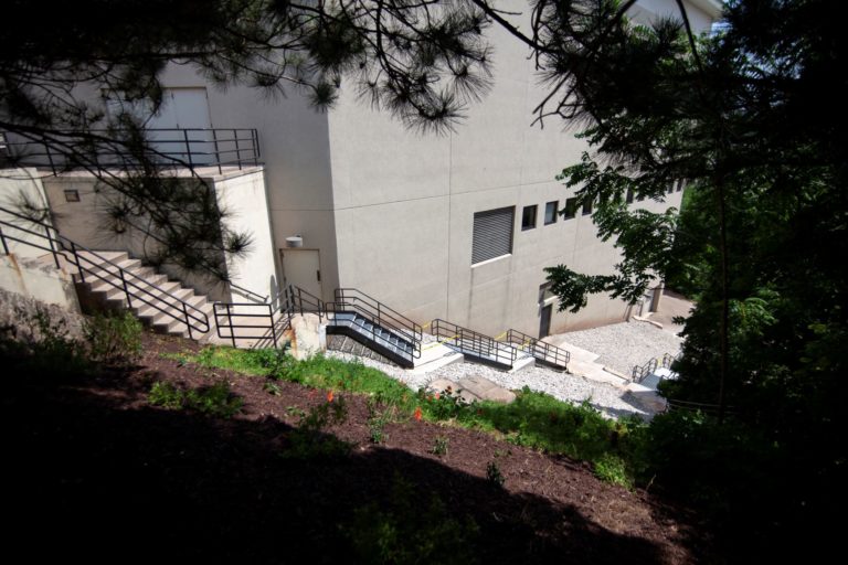 Outdoor stairs along west side of Briggs Hall