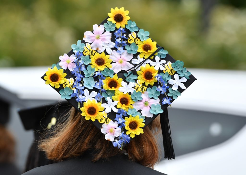 Graduation hats part of the Commencement day attire