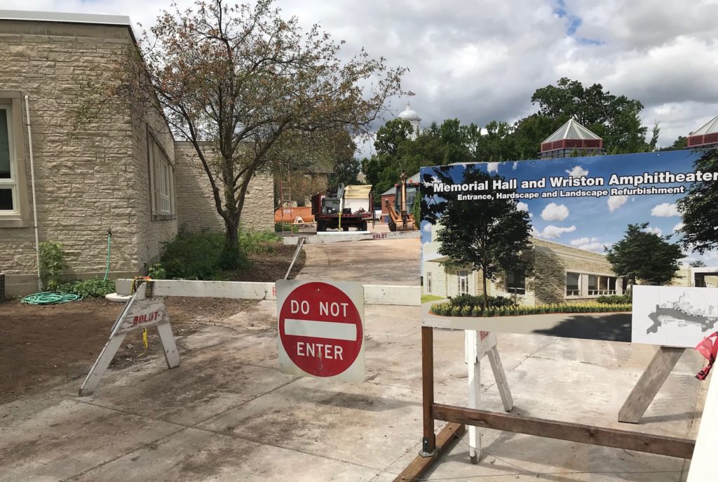 Work continues on the hardscape and landscape between Memorial Hall and the Wriston Art Center