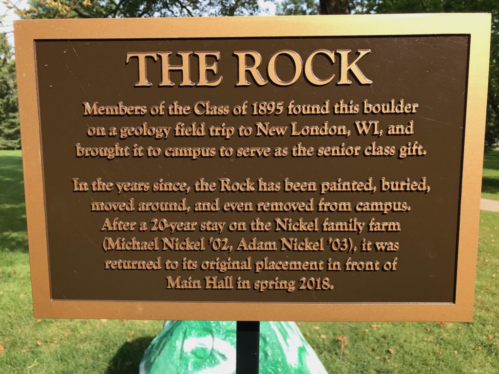 New signage now accompanies the Rock on the Main Hall lawn.