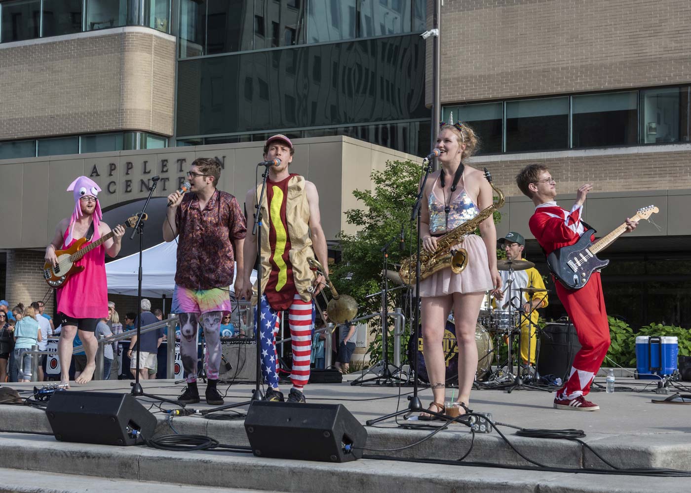 A band called, "Porky's Groove Machine" performs in costumes