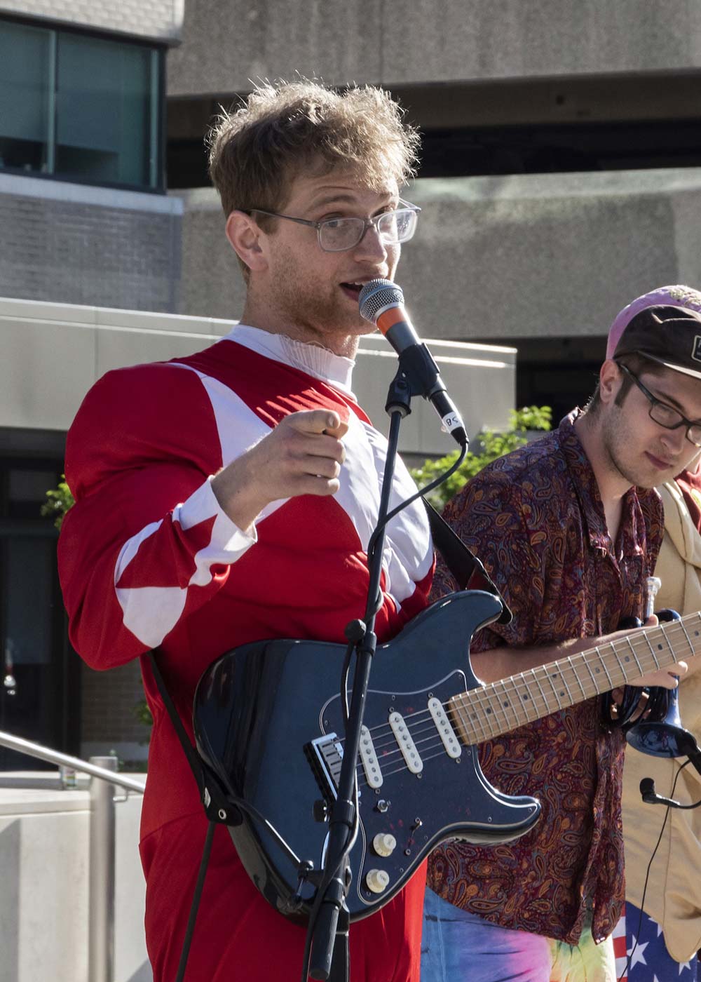 Ilan Blanck ’16 wears a red Power Ranger suit