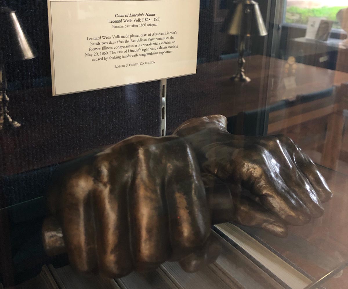 The casts of Abraham Lincoln’s hands are found in the Lincoln Room in the Mudd Library