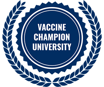 Seal with "Vaccine Champion University" printed across the middle.