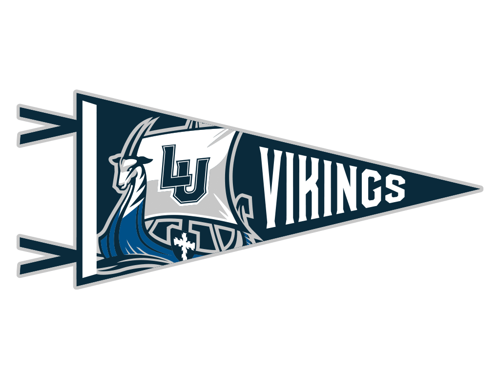 Pennant with LU athletics logo of Viking Ship with "Vikings" written next to it