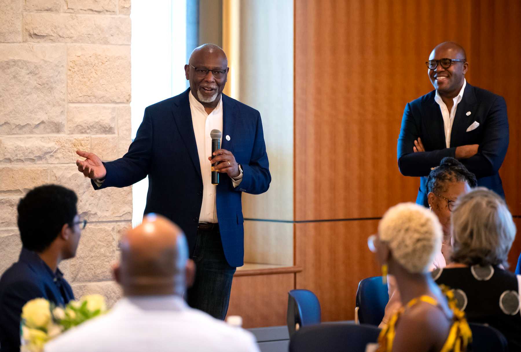 Harold Jordan speaks at the LUBAN brunch as Cory Nettles looks on.