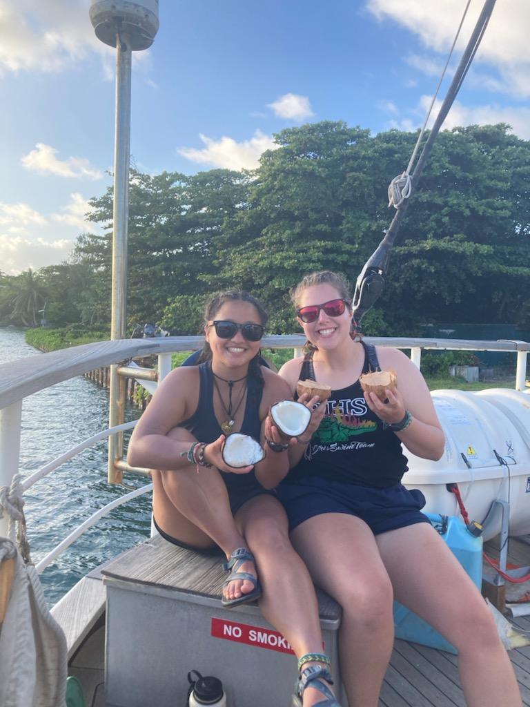 Katie Mahorney and Emily McFarland pose for a photo on the ship.