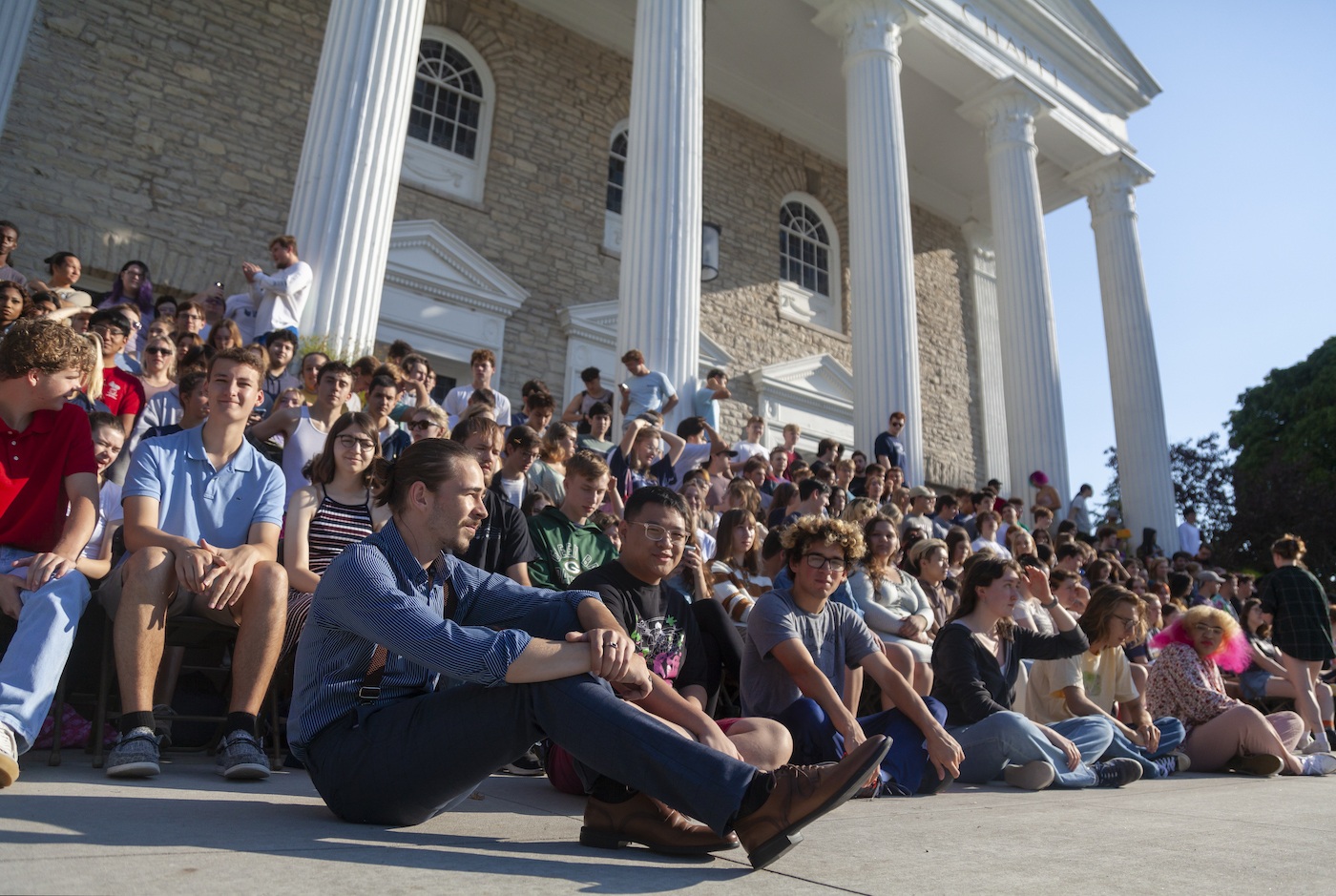 Bohdan Tataryn (front) joins classmates for a Class of 2026 photo in front of Memorial Chapel during Welcome Week in September.