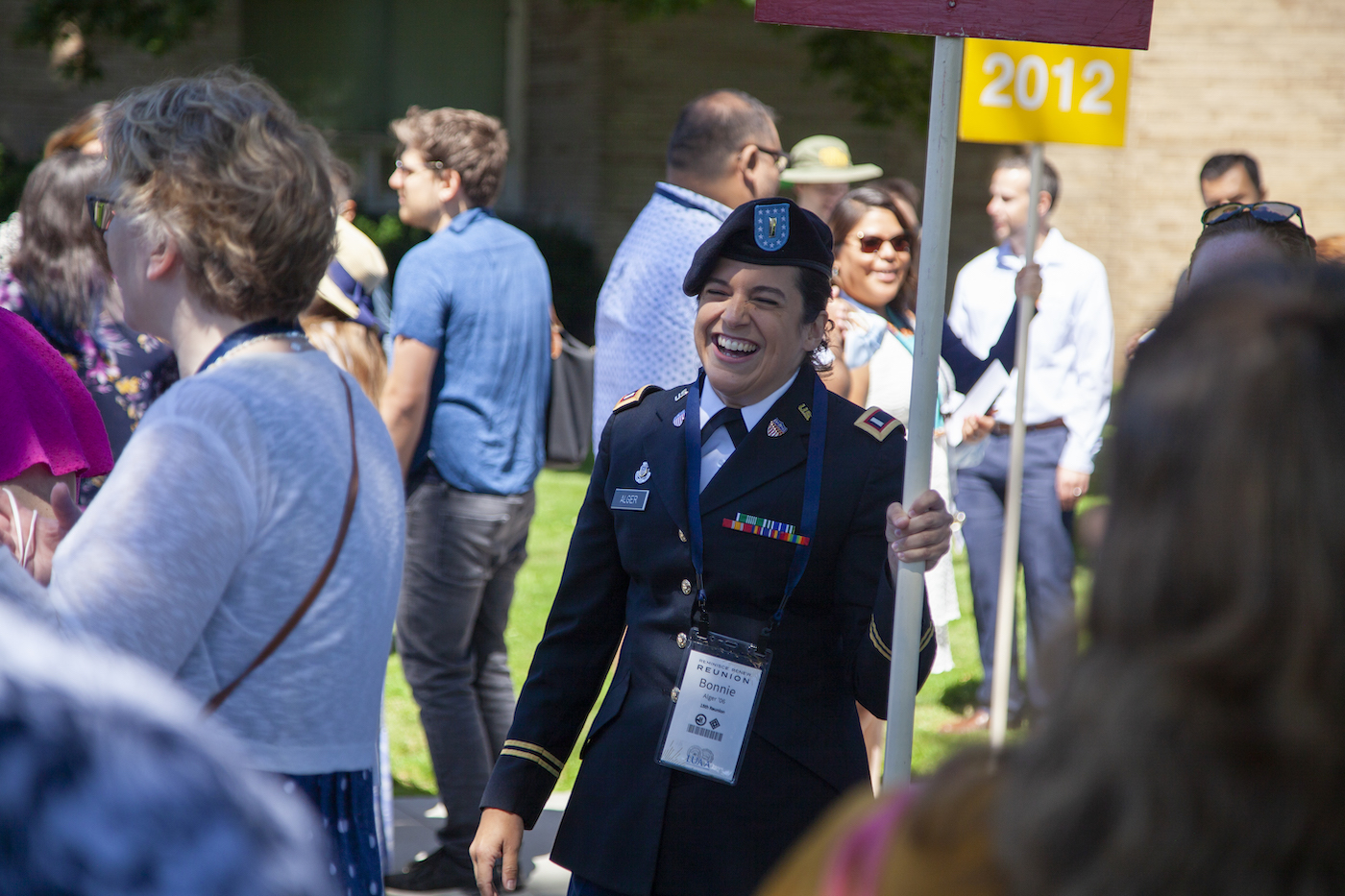 Bonnie Alger '06 is in uniform as she takes part in the Parade of Classes during Reunion weekend last June.