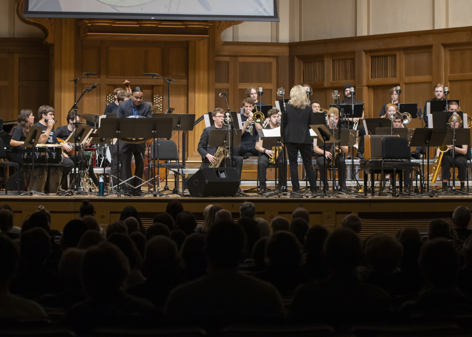 The Lawrence University Jazz Ensemble, led by Patty Darling, joined Liam Teague as part of a Jazz Celebration Weekend performance.