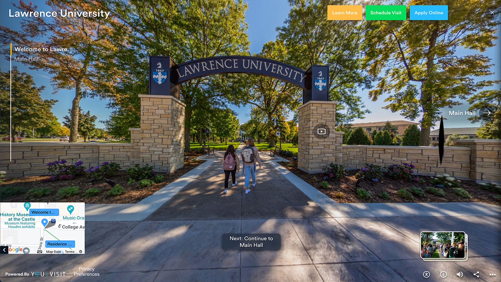 Launch a virtual campus tour of Lawrence University