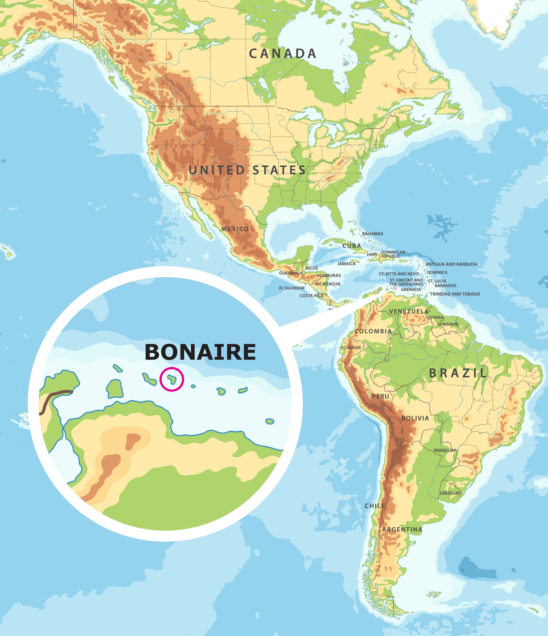 Map showing location of Bonaire.