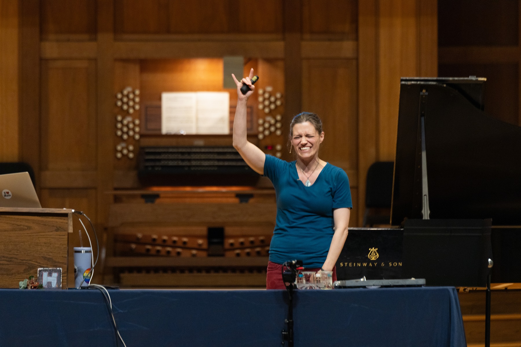 Allison Fleshman delivers her Honors Convocation address from the stage of Memorial Chapel.