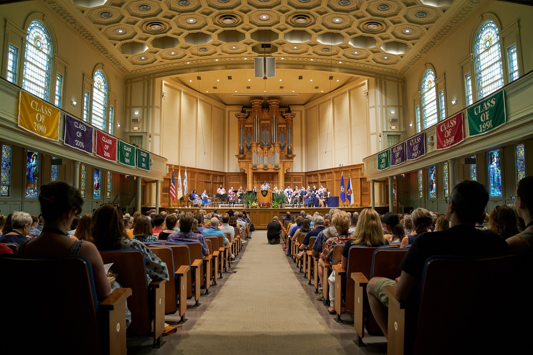 Alumni gather in Memorial Chapel for the Reunion Convocation.