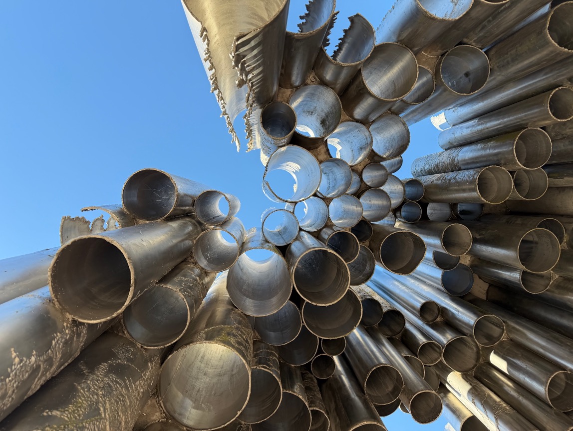 Looking up from beneath the silver pipes of the Sibelius Monument in Helsinki.