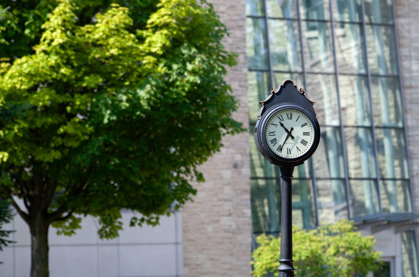 An exterior clock on Lawrence's campus