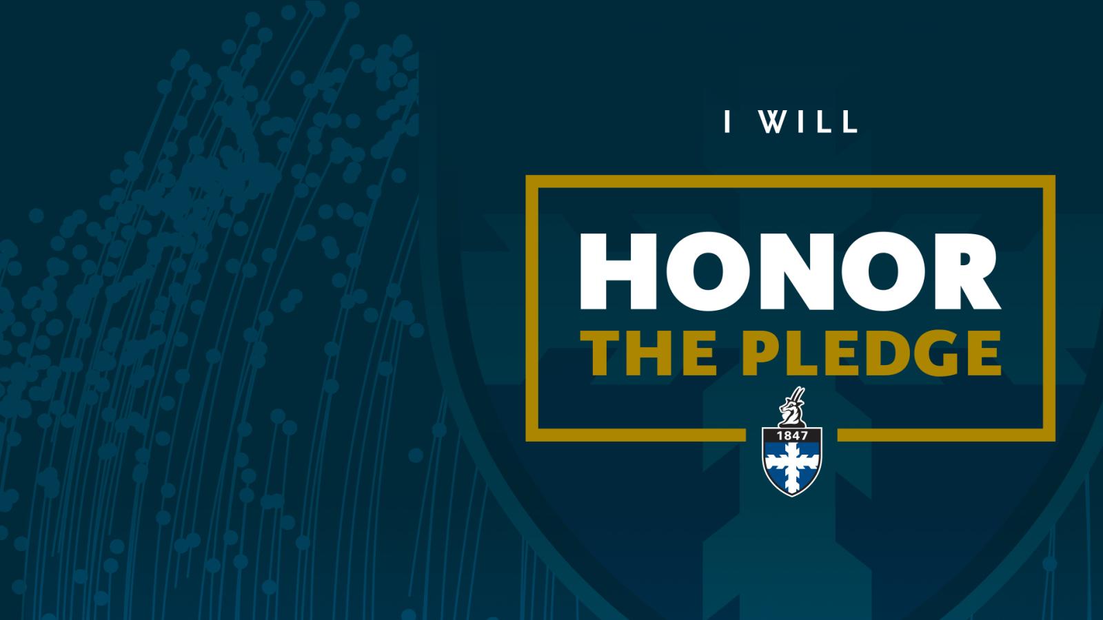 Text that says, "I will honor the pledge" on blue background.