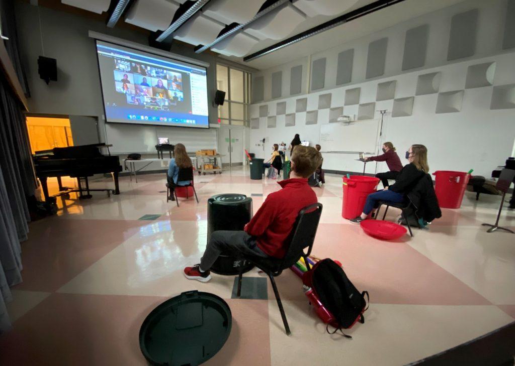 Students socially distanced in a Conservatory classroom