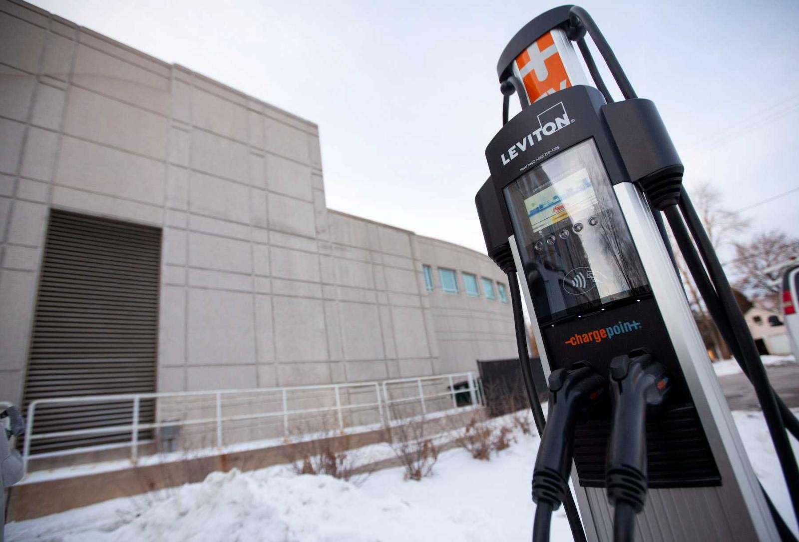 A new EV charging station is in the parking lot east of Memorial Chapel.