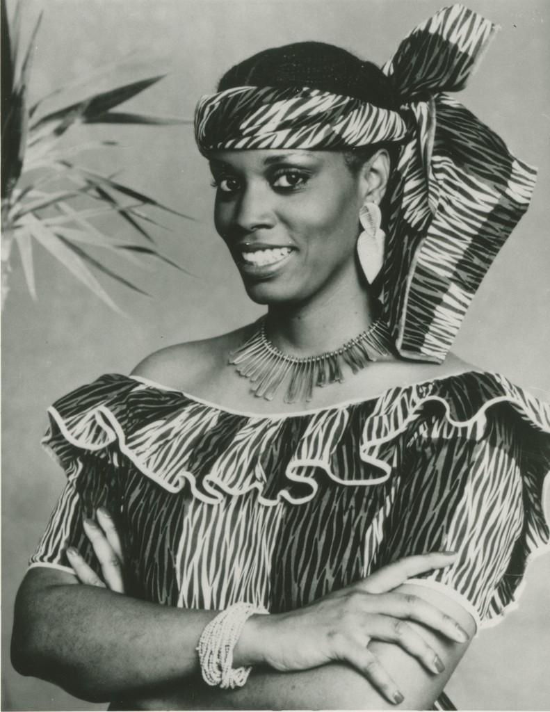 Black and white head shot of Dianne Reeves