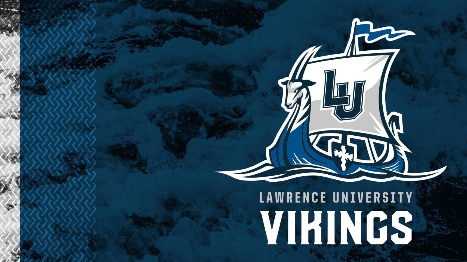 Rectangular image with LU Viking athletics logo and "Lawrence University Vikings" written beneath it on the right-hand side of the image.