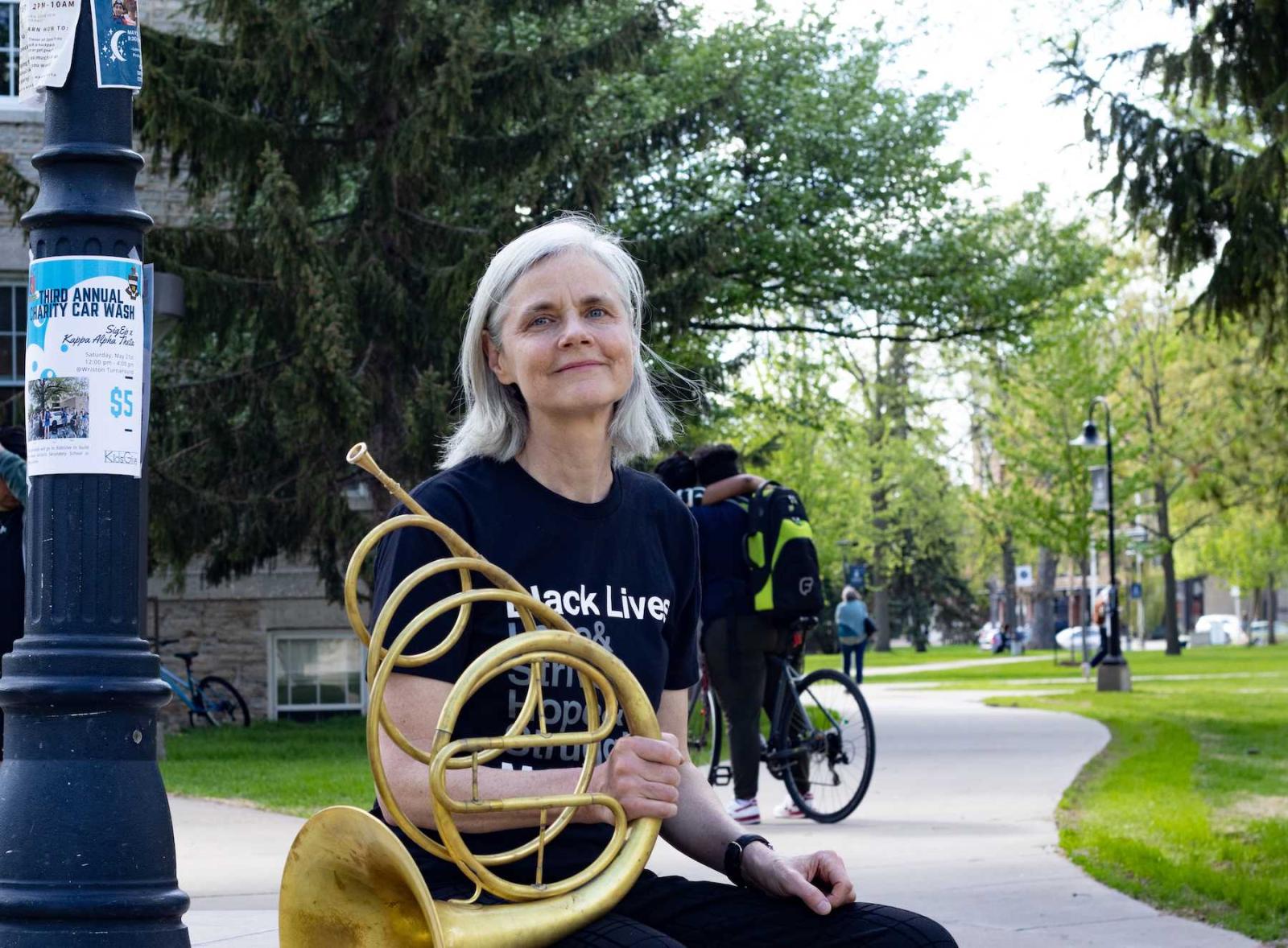 Ann Ellsworth poses on Main Hall Green.