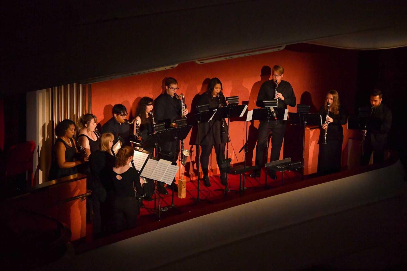 Student musicians perform in the upper levels of the Fox Cities Performing Arts Center during the 2017 Kaleidoscope.