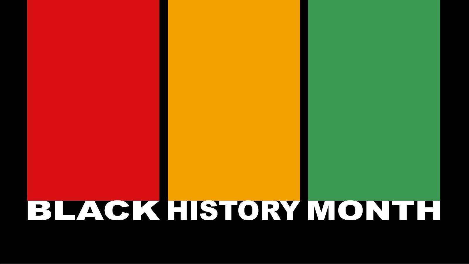 Black History Month text with red, orange, and green blocks above text