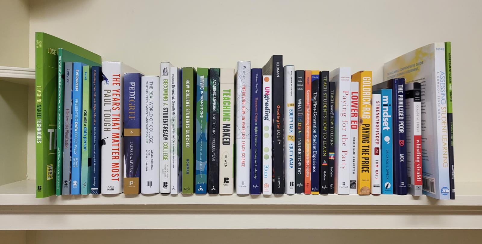 Institutional Research related books sitting on a bookshelf.