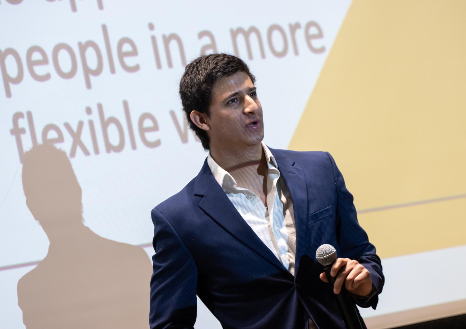 Giacomo Bocanegra takes part in the recent Launch LU pitch contest. (Photo by Danny Damiani)