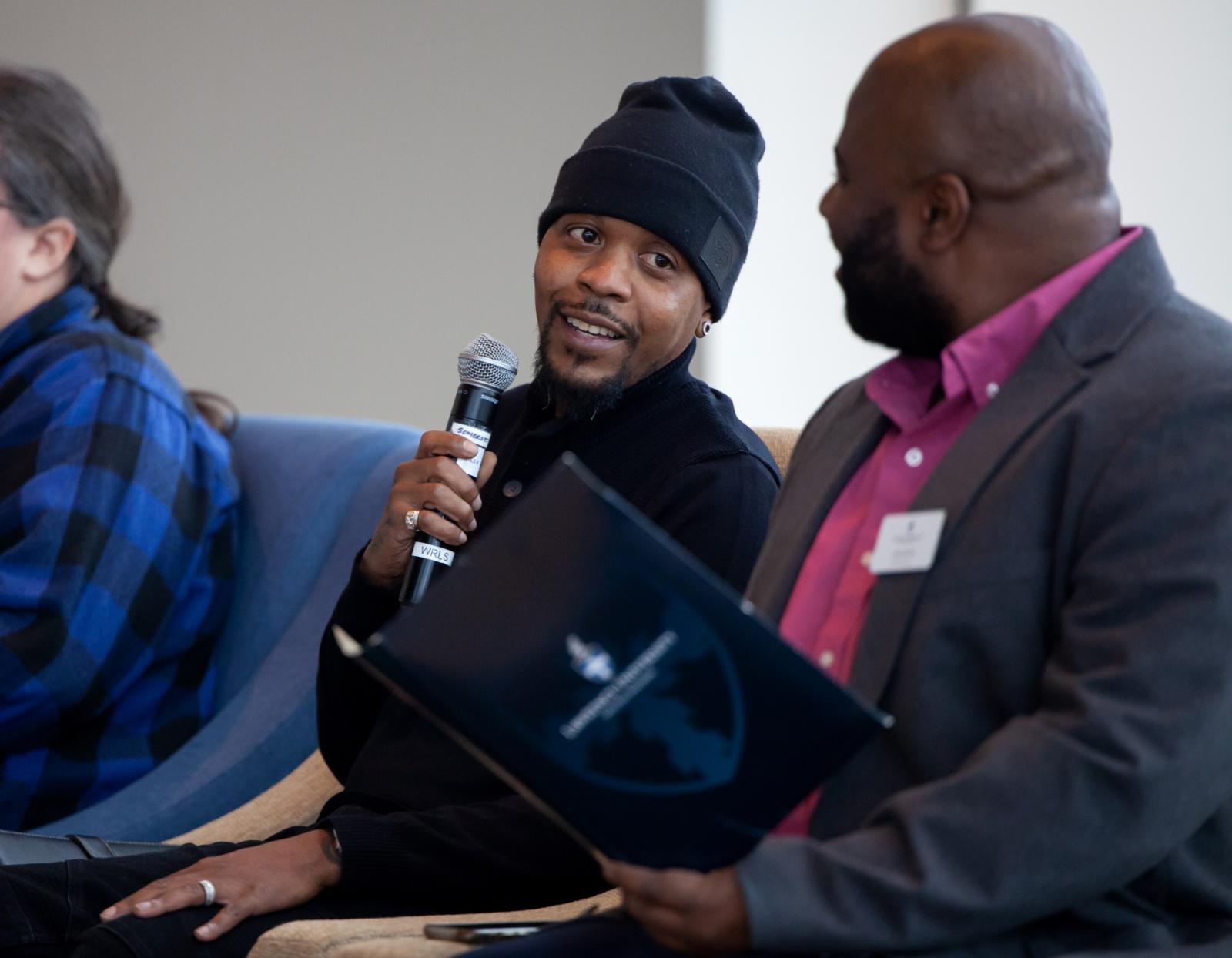 Cainan Davenport speaks during a Transformational Leaders of Color event at Lawrence University in February 2023. 