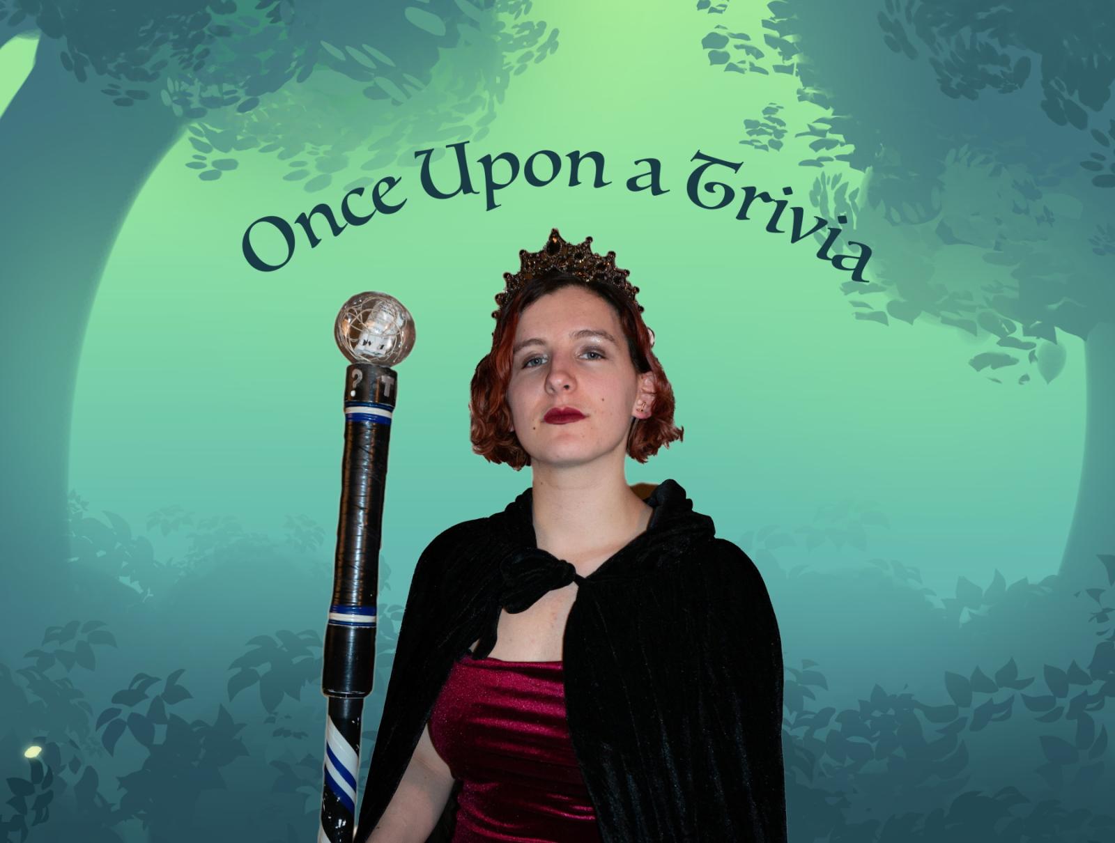 Maddie Guest poses for a photo in an illustration with the words "Once Upon a Trivia"