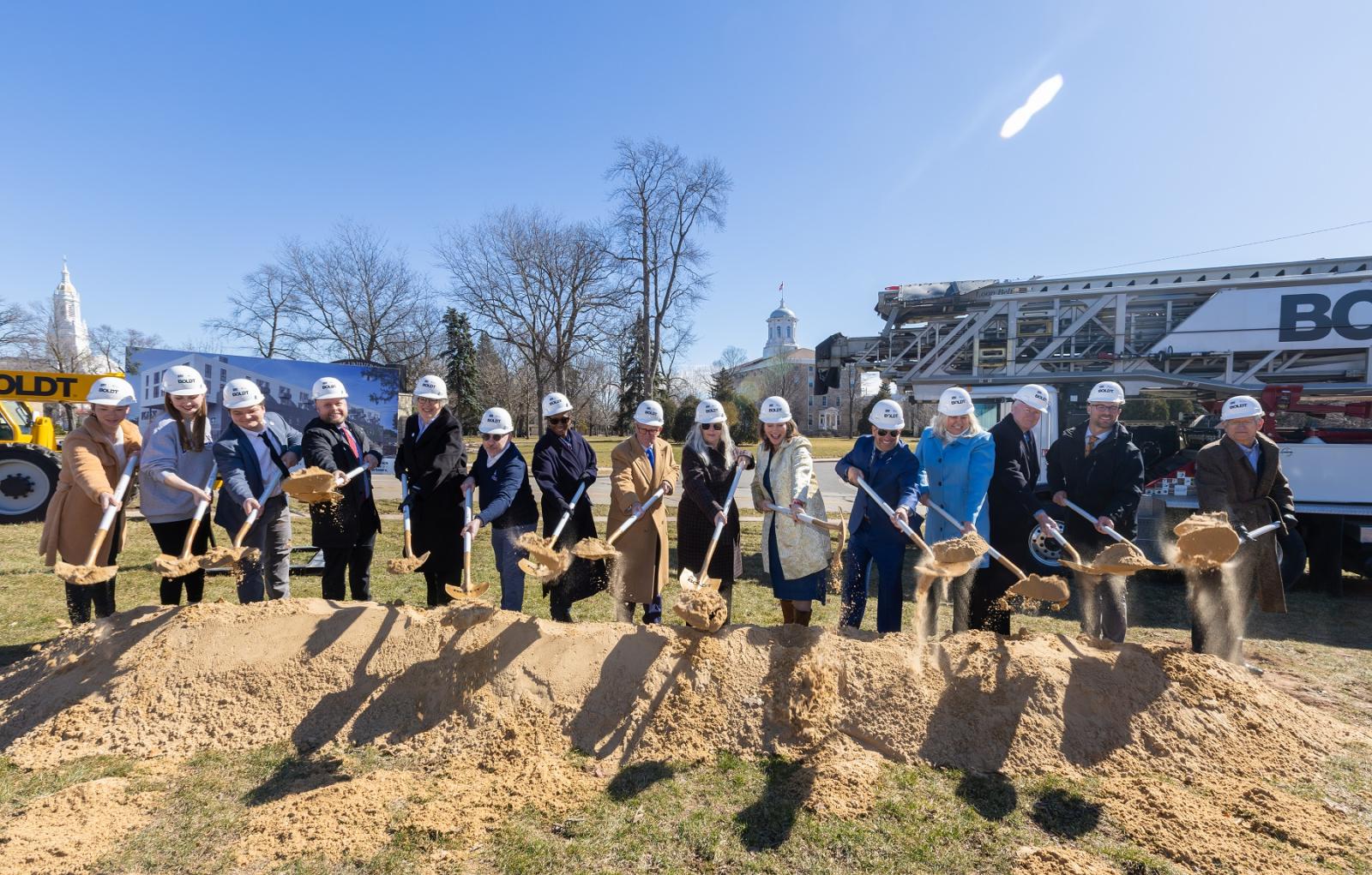 Lawrence University leaders and students are joined by Trout Museum of Art, Boldt, and community leaders in breaking ground for a new building in the 300 block of E. College Avenue.