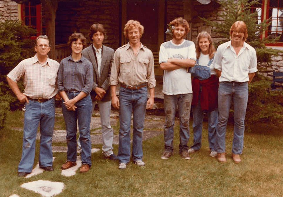 Early 80s work crew poses in front of Boynton Chapel. Photo by Emma Sayles