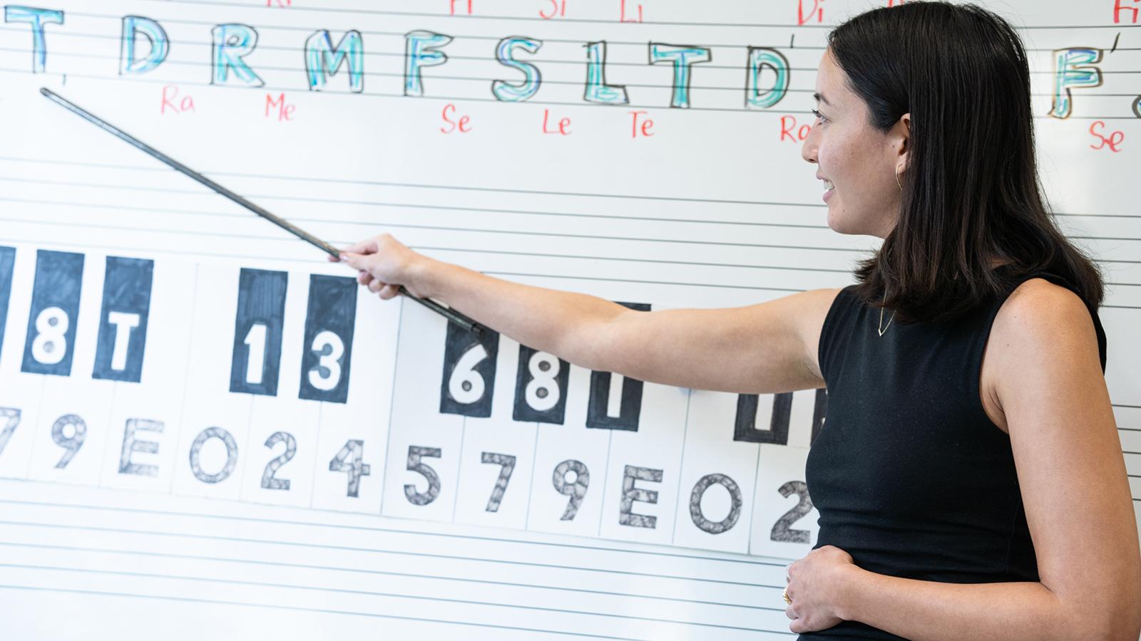 A professor teaching solfege in class.