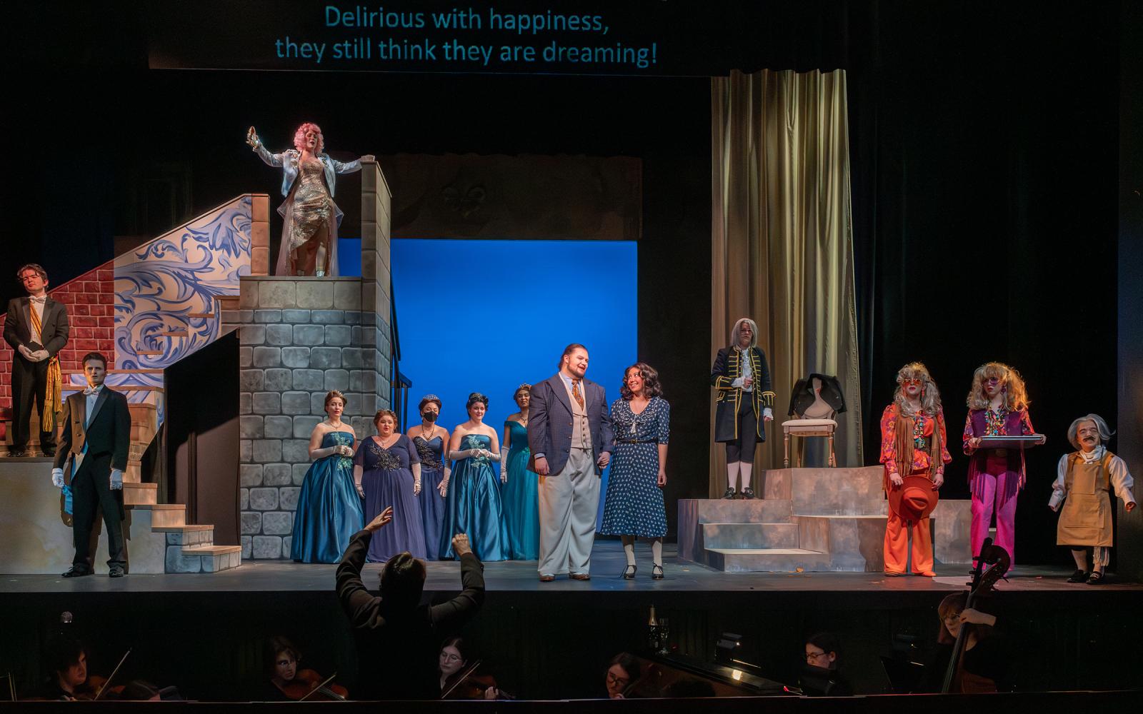 The cast of Cendrillon rehearses with everyone on stage