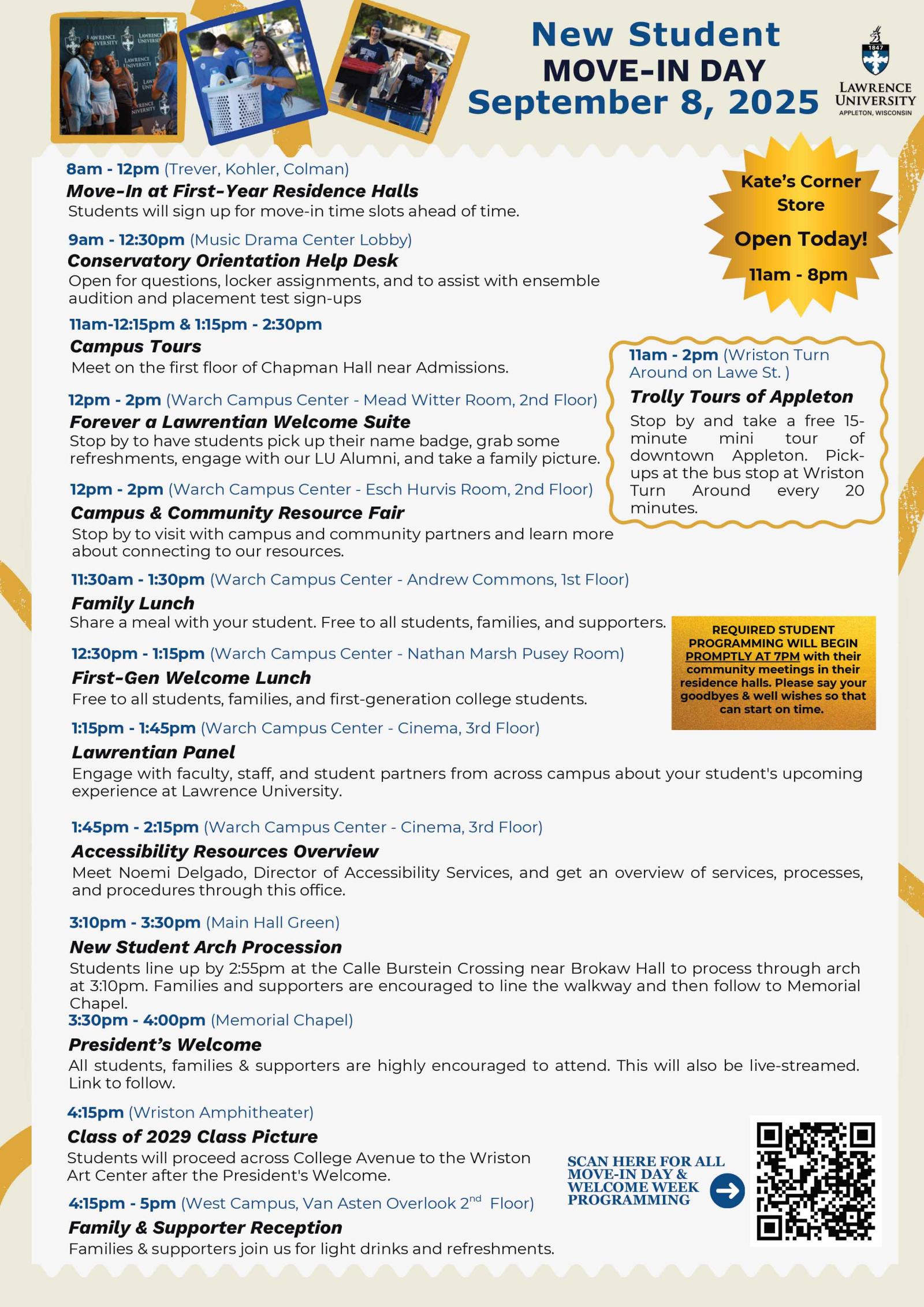 Welcome Week Schedule - Move in Day (download PDF below the image for an accessible schedule)