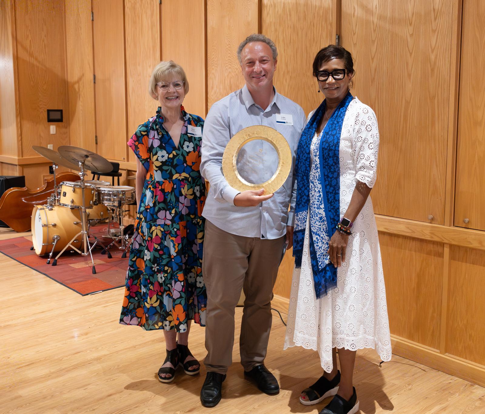 From left: Cheryl Kopecky, Colin Welford and Lawrence University President Laurie Carter