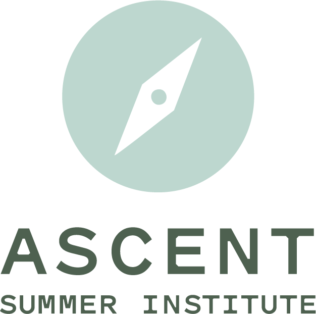 seafoam logo with compass needle that says "ascent summer institute" in green